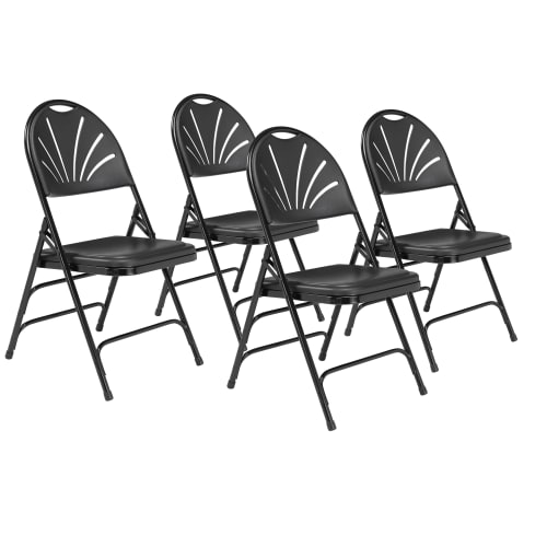 NPS 1100 Series Deluxe Fan Back With Triple Brace Double Hinge Folding Chair, Black (Pack of 4)